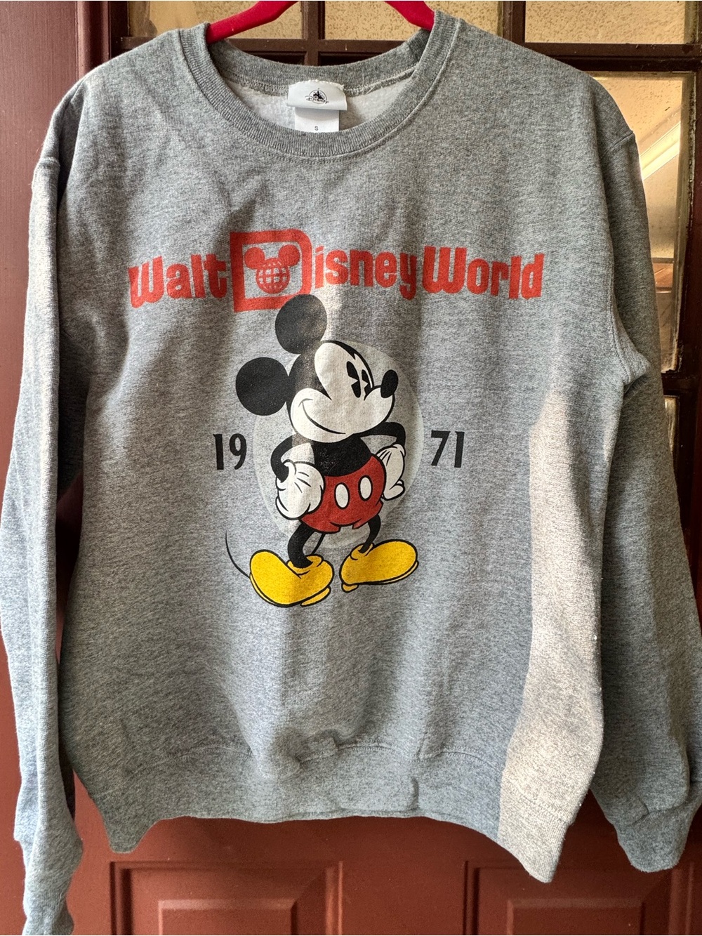 Disney Gray Crewneck with Red Logo and Black Graphic